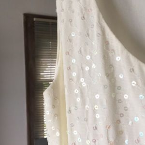 Ann Taylor Ecru Iridescent Sequined Sleeveless Top